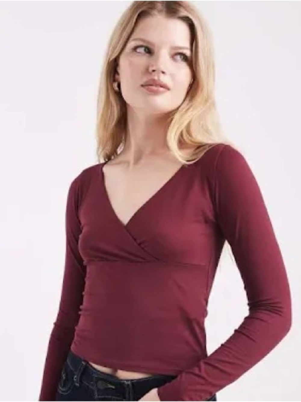 Hollister Burgundy V-Neck Long Sleeve